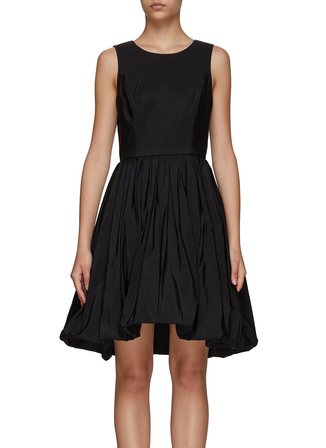 SLEEVELESS BUBBLE HEM SILK FAILLE MIDI DRESS