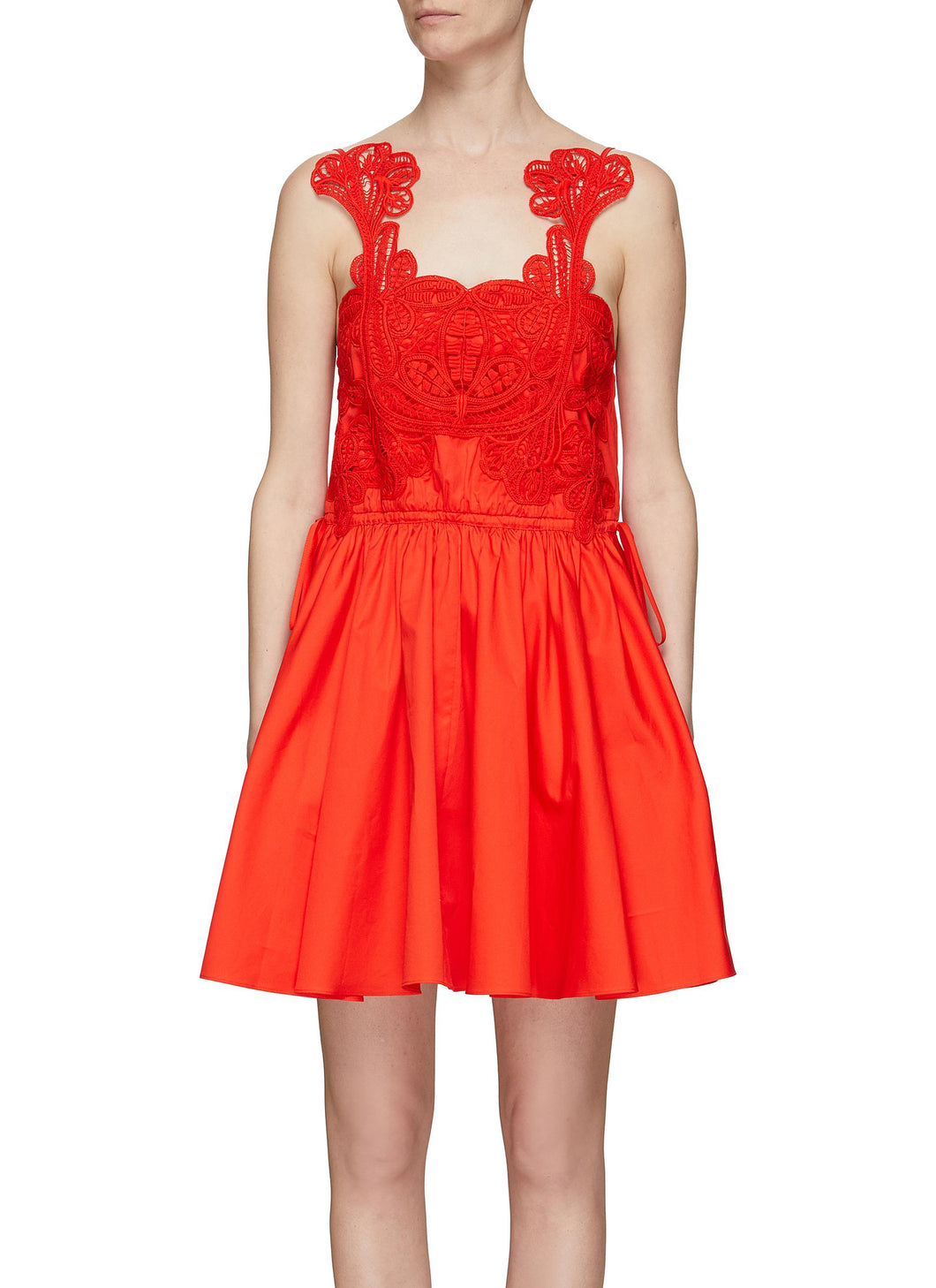 SLEEVELESS MACRAMé LACE COTTON MINI DRESS