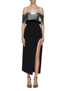 OPEN LEG SEQUIN STOLE MIDI DRESS