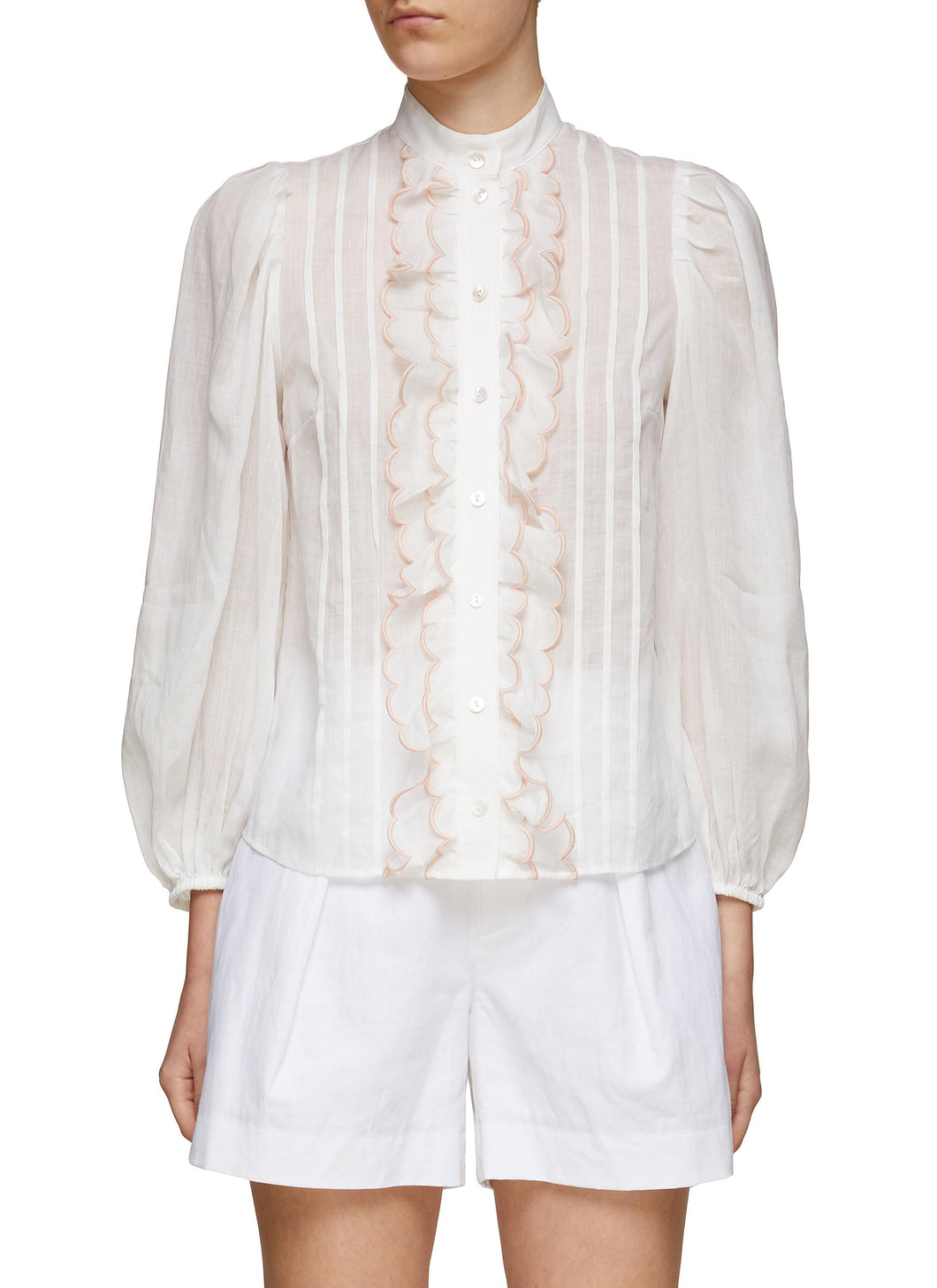 ‘JUDE’ SCALLOP RUFFLE RAMIE BLOUSE