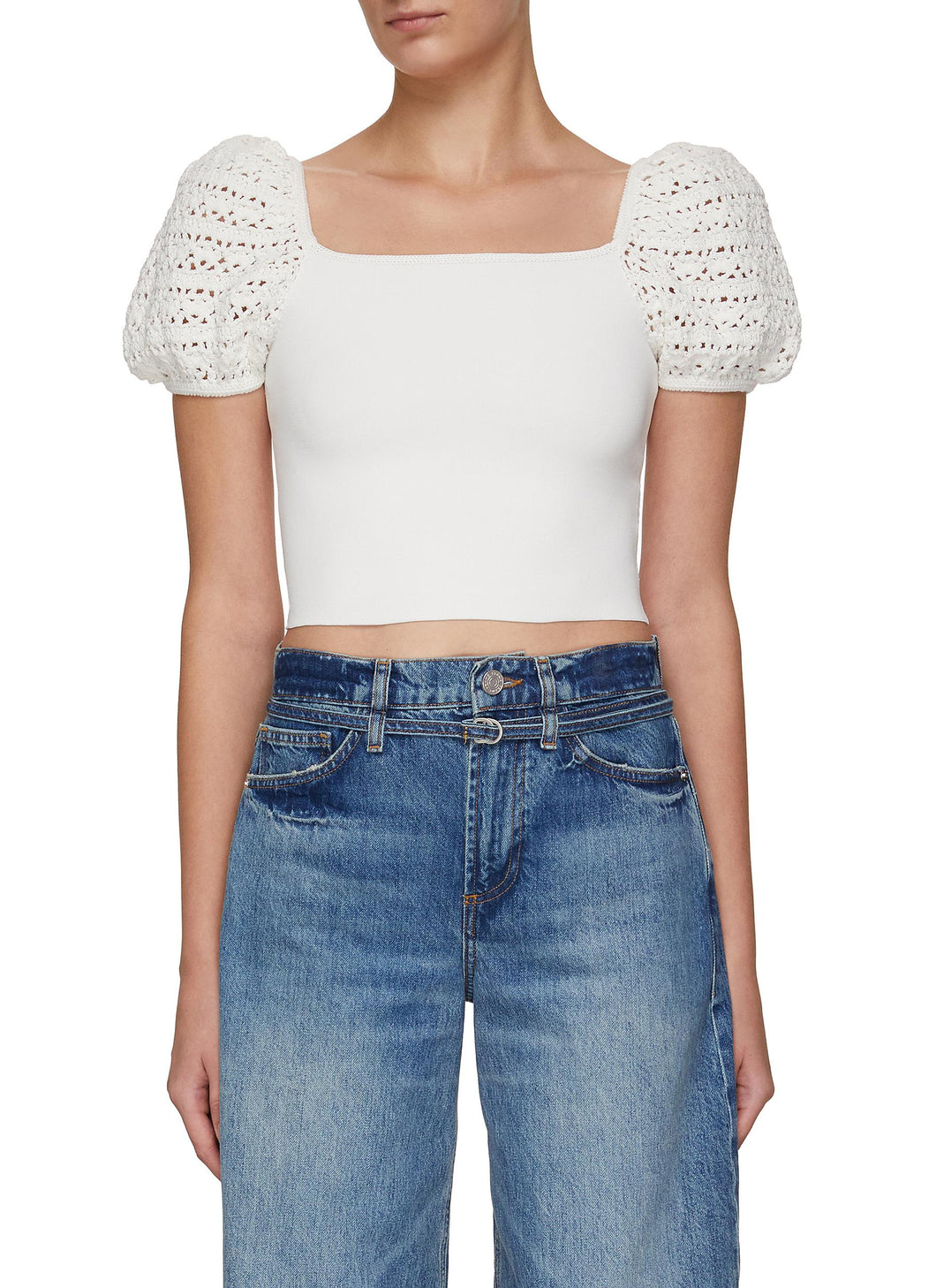 ‘CALEY’ CROCHET PUFF SLEEVE CROPPED TOP
