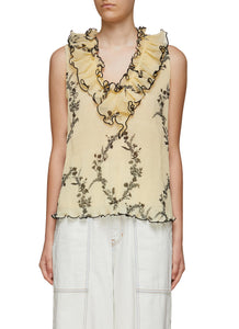 FLORAL PLEATED GEORGETTE SLEEVELESS TOP