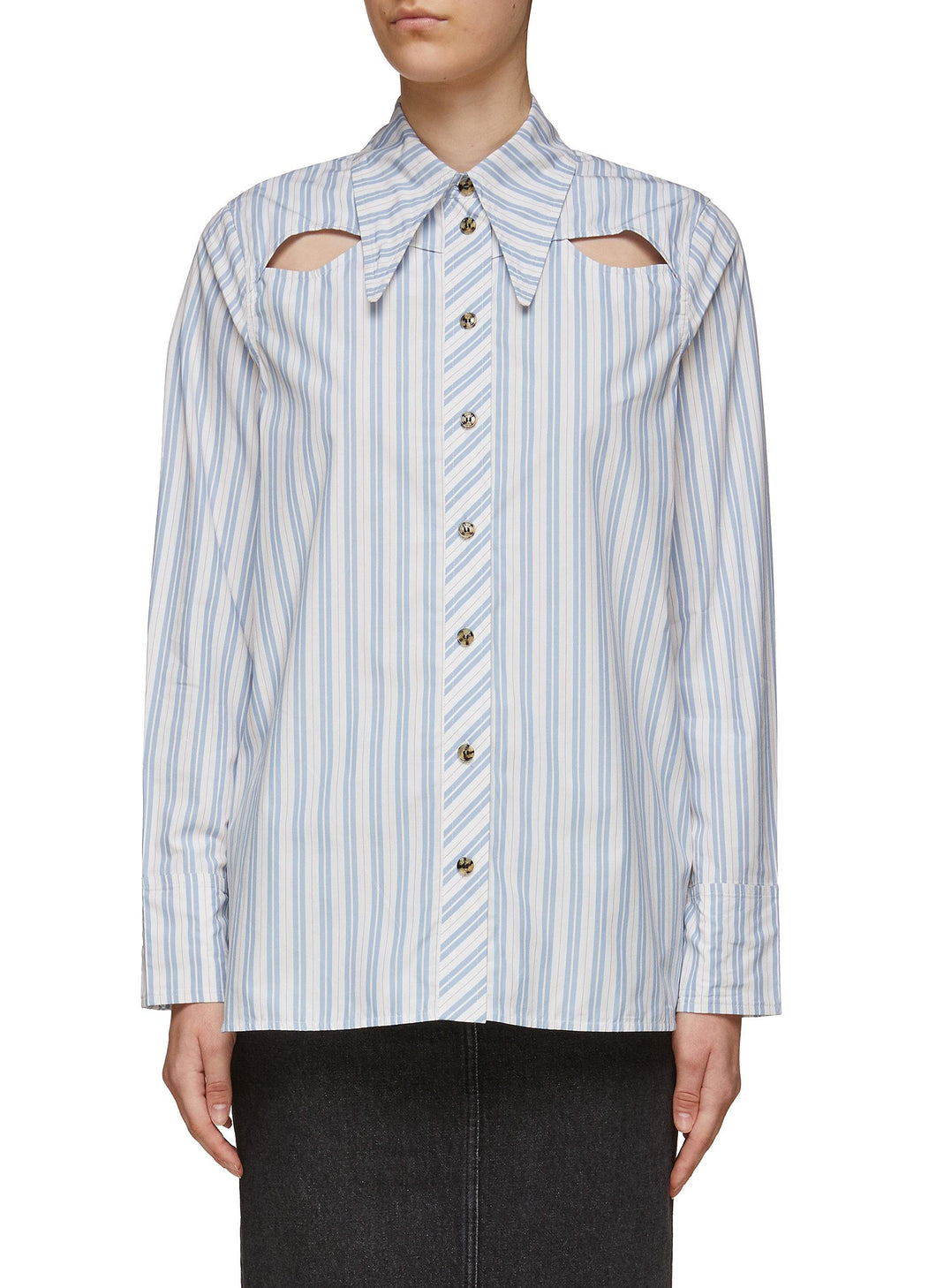 SPEARPOINT COLLAR CUTOUT DETAIL COTTON SHIRT